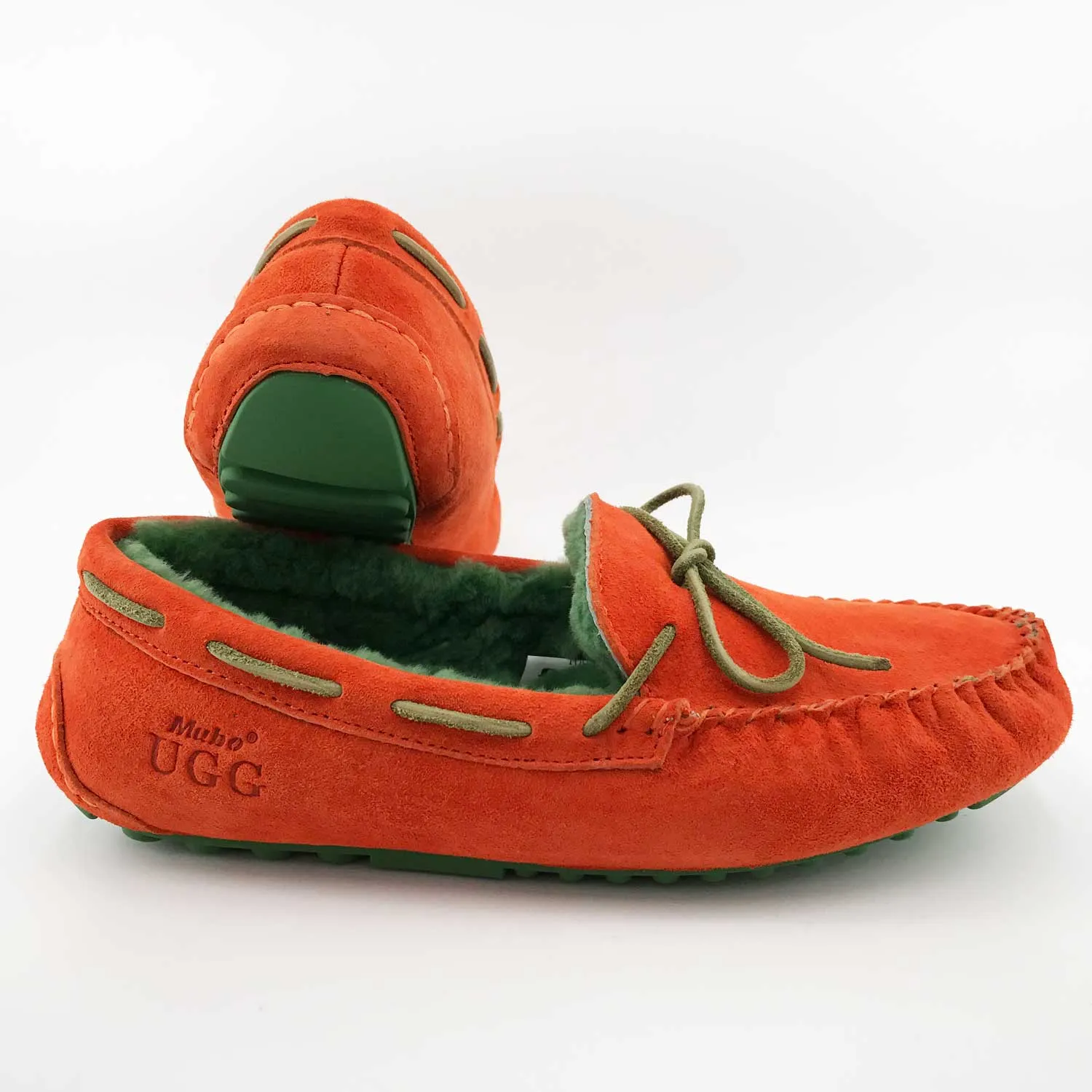 Australian Sheepskin UGG Women Casual Leather Flats UGG Moccasin - Orange