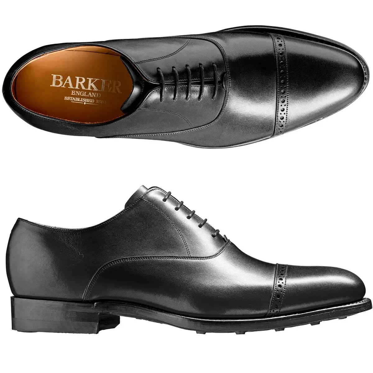 BARKER Burford Shoes - Mens Oxford Dainite Sole - Black Calf