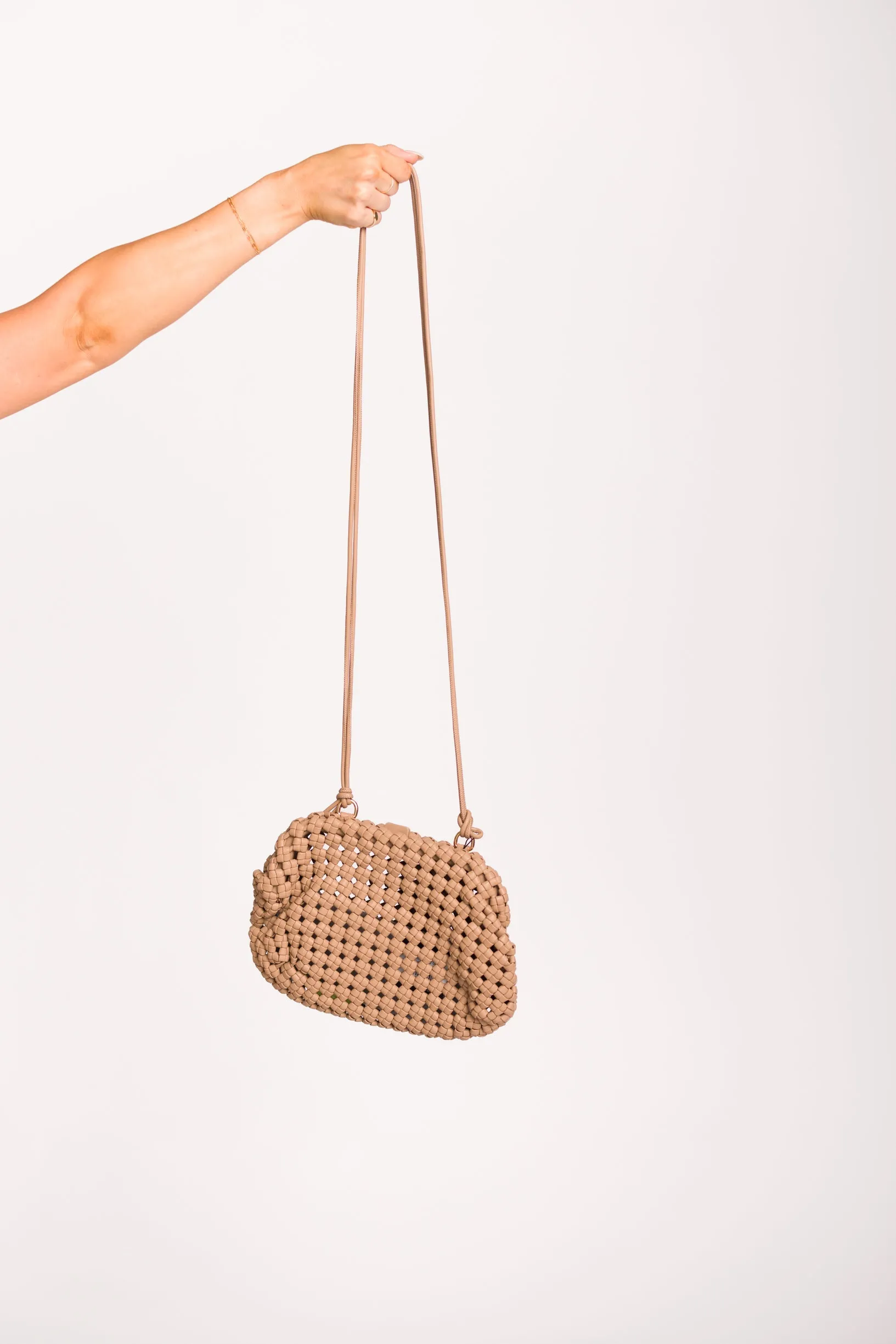 Braided Clutch with Long Strap in Taupe