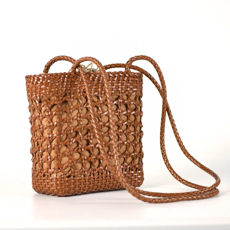 Cowhide Hollow Ladies Woven Bag