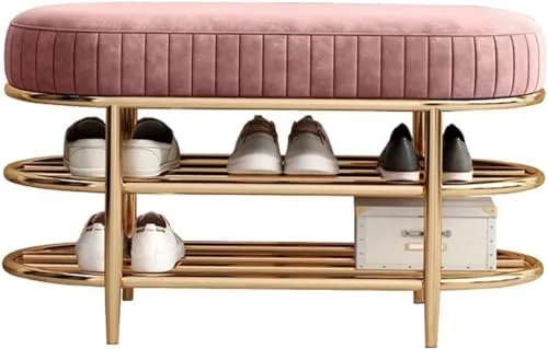 Craft Capital Shoe Rack Bench for Entryway, Shoe Storage Shelf with Metal Frame, 2-tier Shoe Organizer Shelf, Stable, and Space Saving, Shoe Storage Bench, Modern Shoe Bench (Small, Pink)