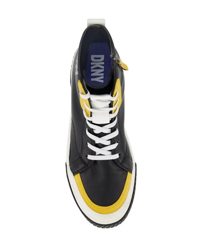 DKNY Men's Two-Tone Sneakers with Signature Sole and Side Zip Logo ,  black