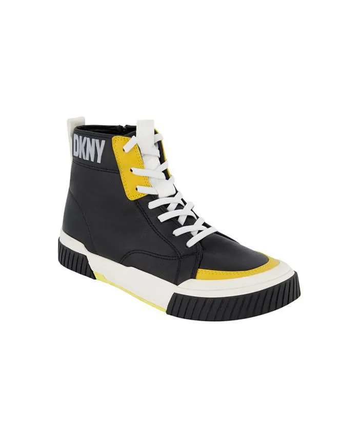 DKNY Men's Two-Tone Sneakers with Signature Sole and Side Zip Logo ,  black