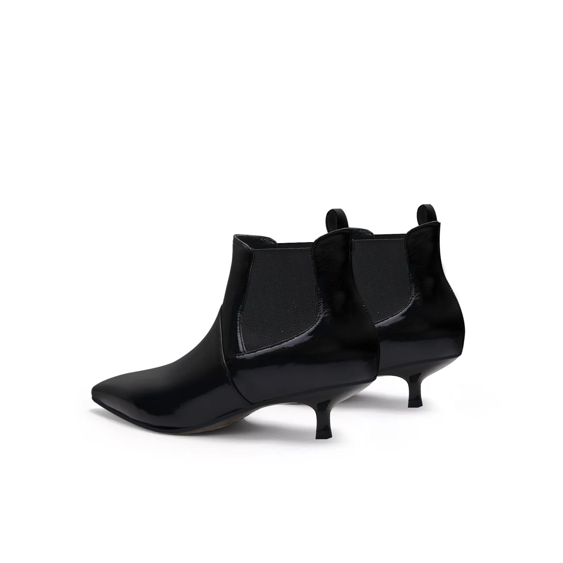 Glossy Leather Kitten Heel Anke Boots