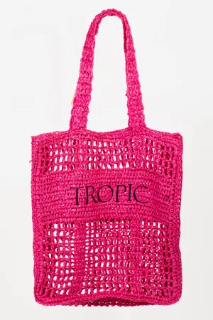 Hot Pink Crochet Tote and Beach Bag  Cutout Letter Graphic Handbag KESLEY