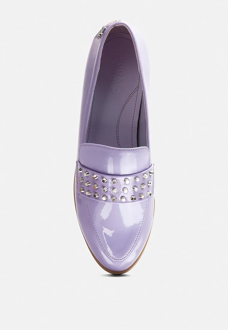 MEANBABE Semicasual Stud Detail Patent Loafers in Lilac