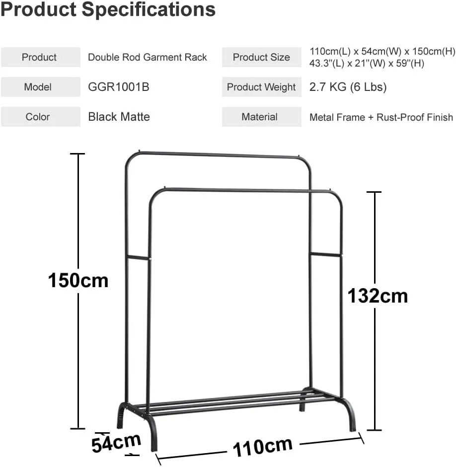 (Net) Double Pole Hanger Strong Steel Structure Laundry Rack Cloth Organizer Hanger 5089 / 2112345678924