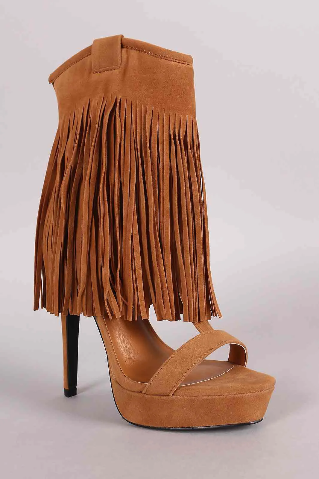 Privileged Suede Long Fringe Cuff Stiletto Platform Heel