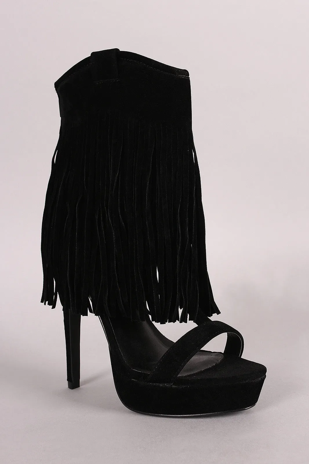 Privileged Suede Long Fringe Cuff Stiletto Platform Heel