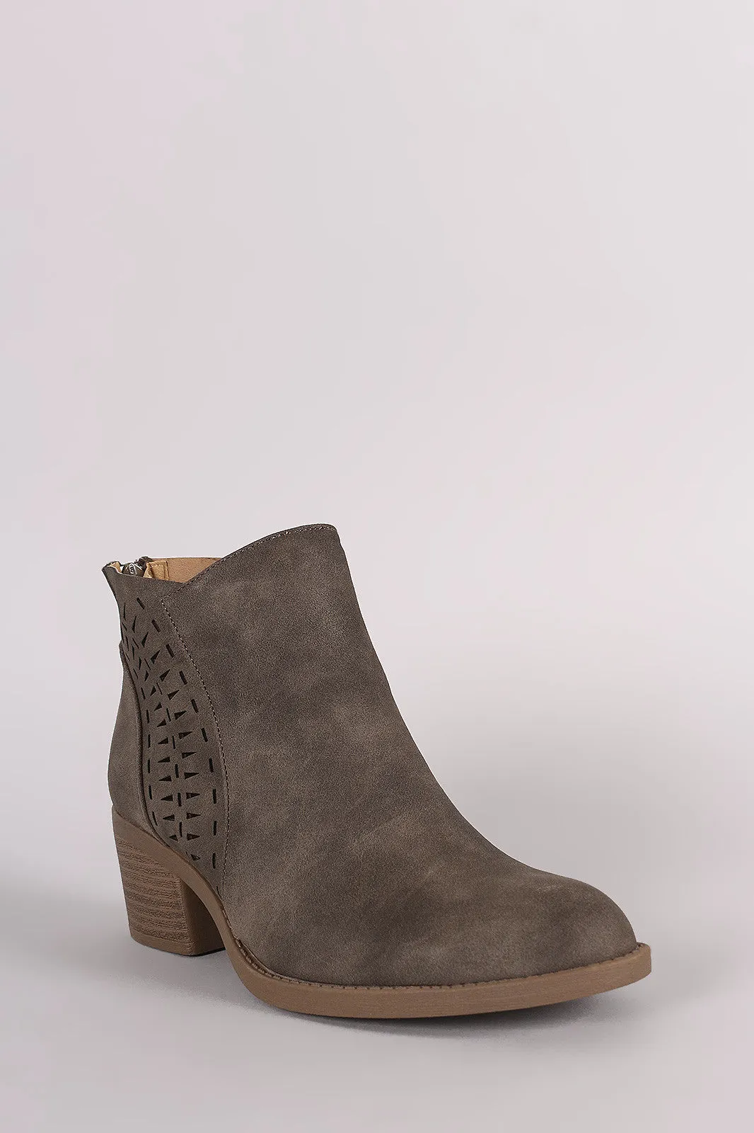 Qupid Perforated Block Heeled Western Booties