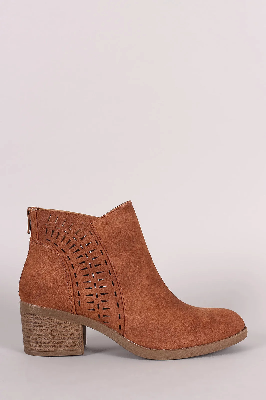 Qupid Perforated Block Heeled Western Booties