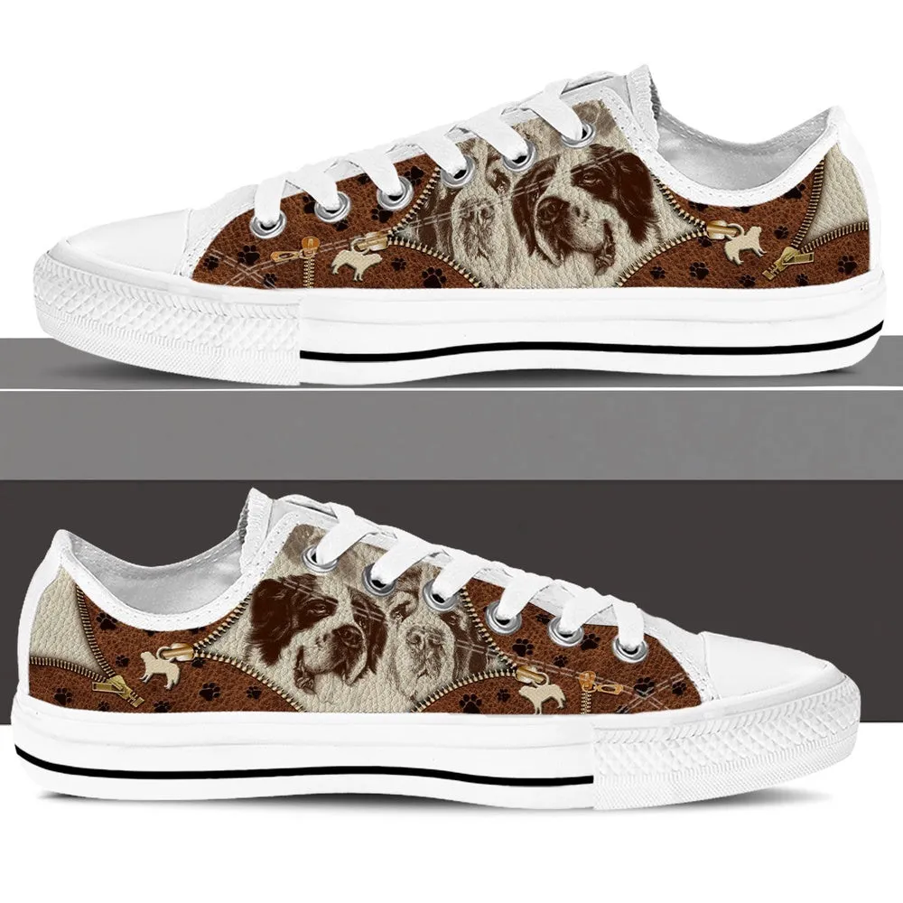 St. Bernard Low Top Shoes - Low Top Sneaker - Dog Walking Shoes Men Women, Dog Printed Shoes, Canvas Shoes For Men, Women