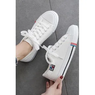 Women Easy Lace Up Rainbow Pattern Flat Rubber Soled Sneaker Shoes - WSC15507