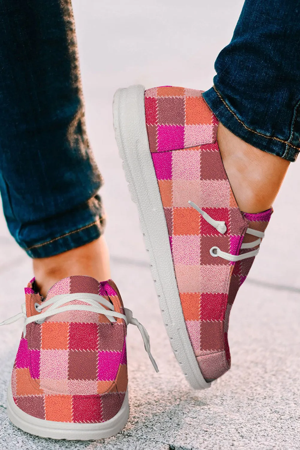 Women's Plaid Print Criss Cross Slip On Canvas Shoes