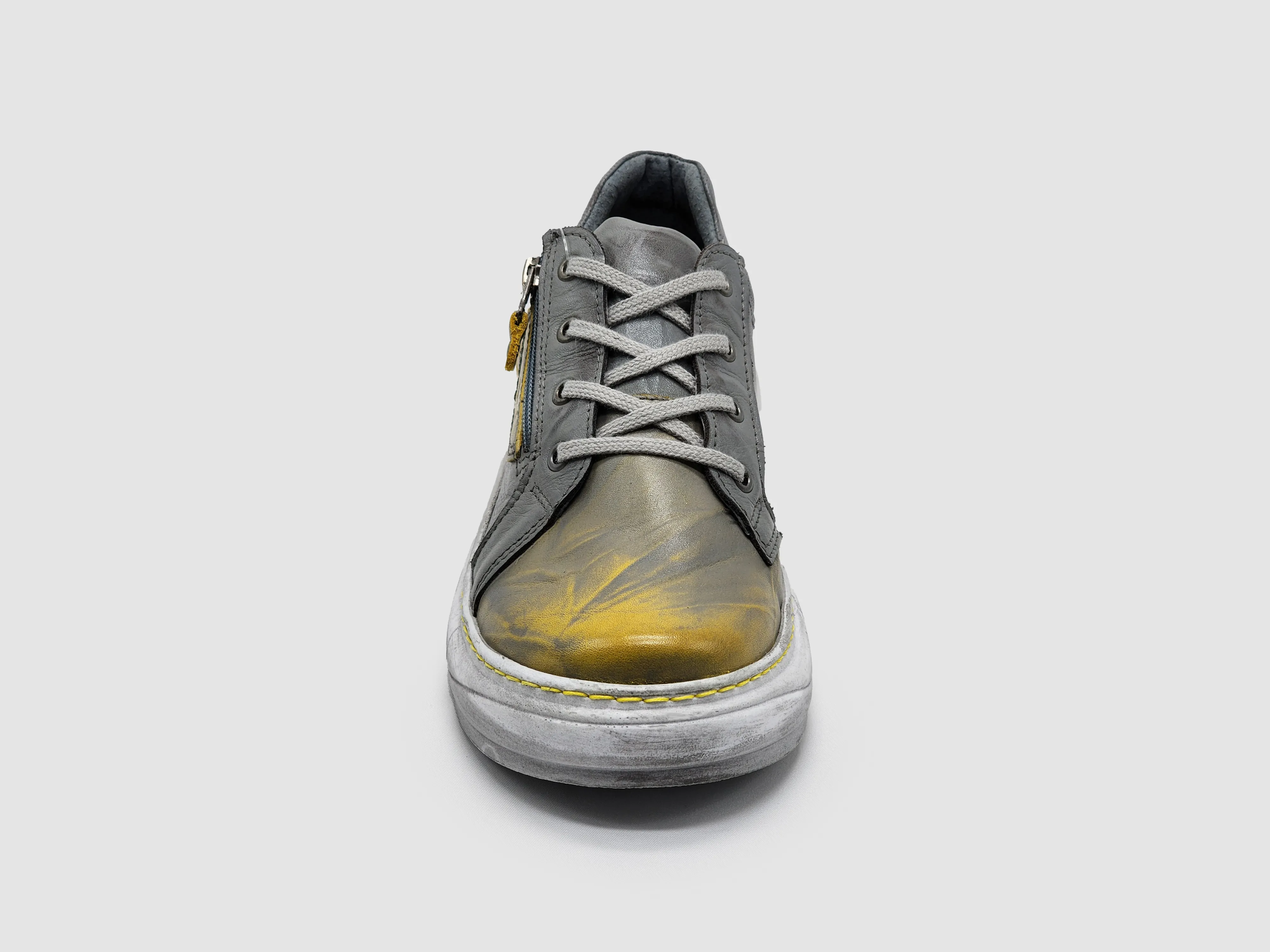 Women's Retro Zip-Up Leather Shoes - Grey/Yellow