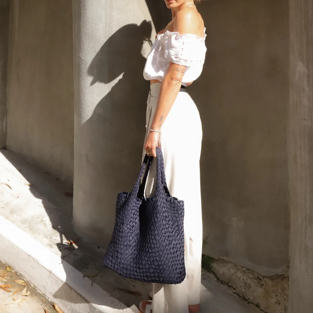 Woven Neoprene Large Tote - Navy