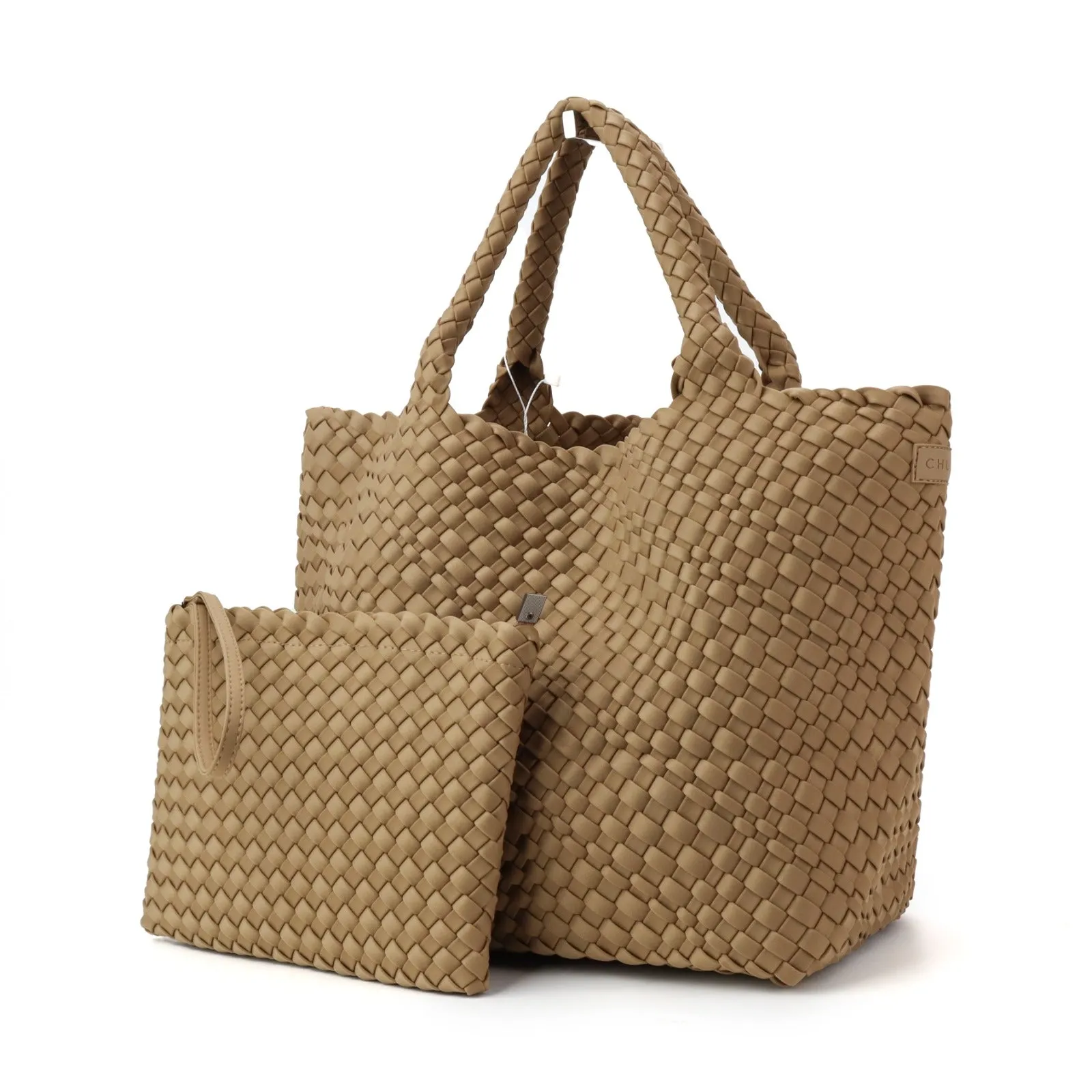 Woven Neoprene Large Tote - Nude